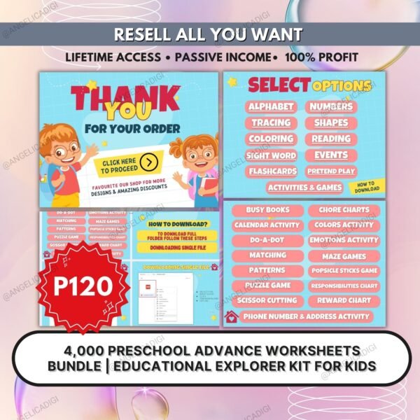 4,000 Preschool Advance Worksheets Bundle | Educational Explorer Kit for Kids | Resell All You Want