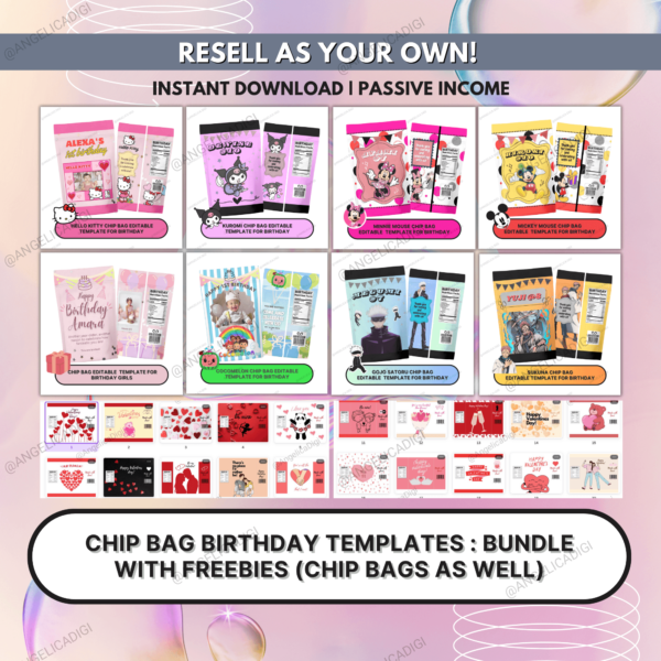 Chip Bag Editable Canva Templates for Birthdays | With Resell Rights + Freebies